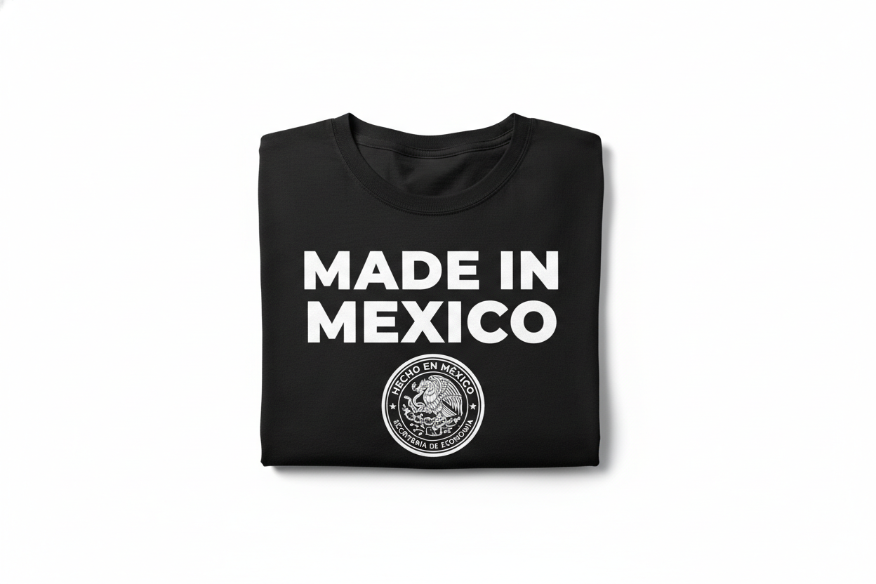 Genera una playera que diga Made In Mexico y el sello de hechoi en mexico